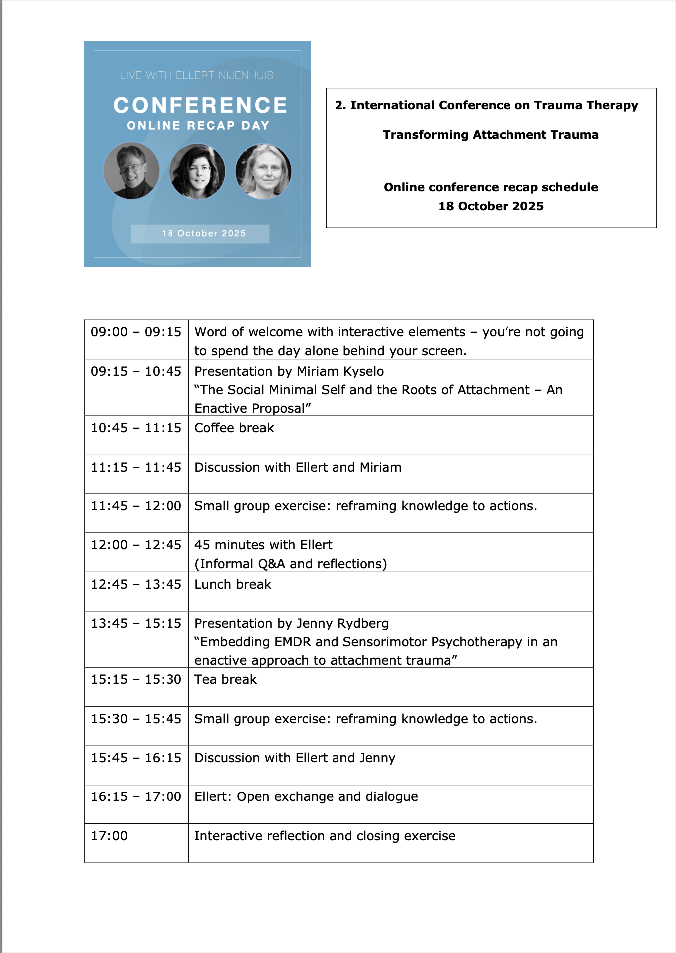 2. International Conference on Enactive Traumatherapie 2025, Recap Day